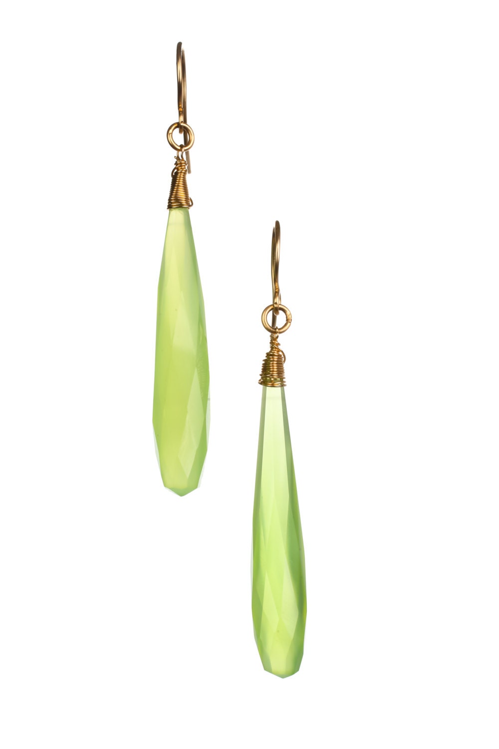 Simple Drop Earrings Tender Shoots Spring 2013/// 14K Gold Fill and Patone Color Tender Shoots Green Chalcedony