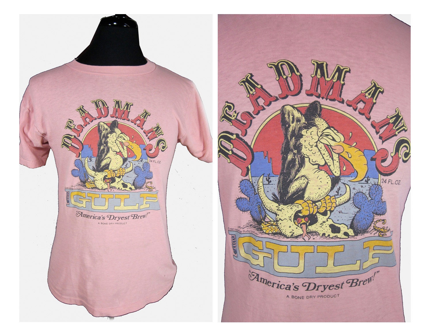 1980s Thin DEADMANS GULP Dry Brew Beer Shirt - Small