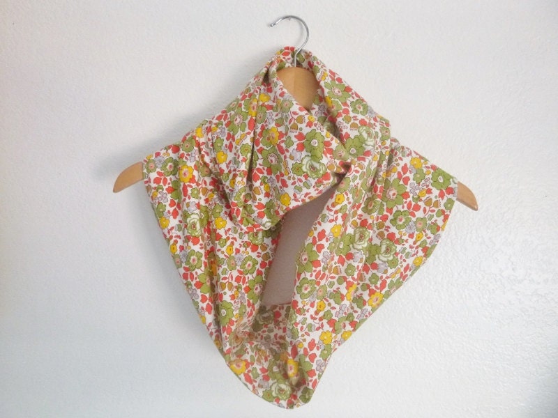 Retro funky 60's floral print jersey infinity wrap loop scarf ready to ship