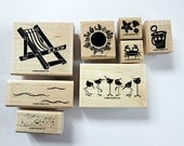 Rubber Stamps- A Shore Thing Wood Mounted Stamp Set of 8 - beach crab summer sun vacation - Stampin' Up Retired