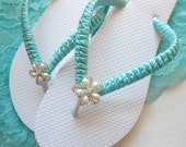Beach Wedding Flip Flops, Tiffany Blue Shoes, Tiffany Blue flip flops, Wedding Sandals, Slippers, Bridesmaids gift ADRIANA'S WRAPPING