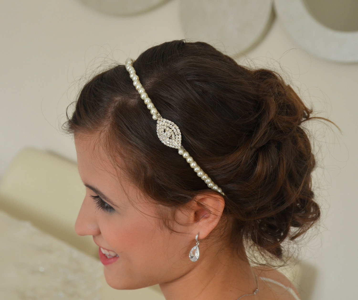 Vintage inspired wire wrapped bridal rhinestone headband wedding acccesory bridal head piece bridal pearl headband bridesmaid gift