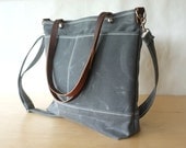 Waxed Canvas Diaper Bag - Charcoal Grey / Stripes - Front Pockets - Detachable Strap - Tote