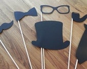 Photo Props: The Gentlemen's Set (6 Pieces) - party wedding engagement birthday die cut mustache top hat bow tie pipe stick