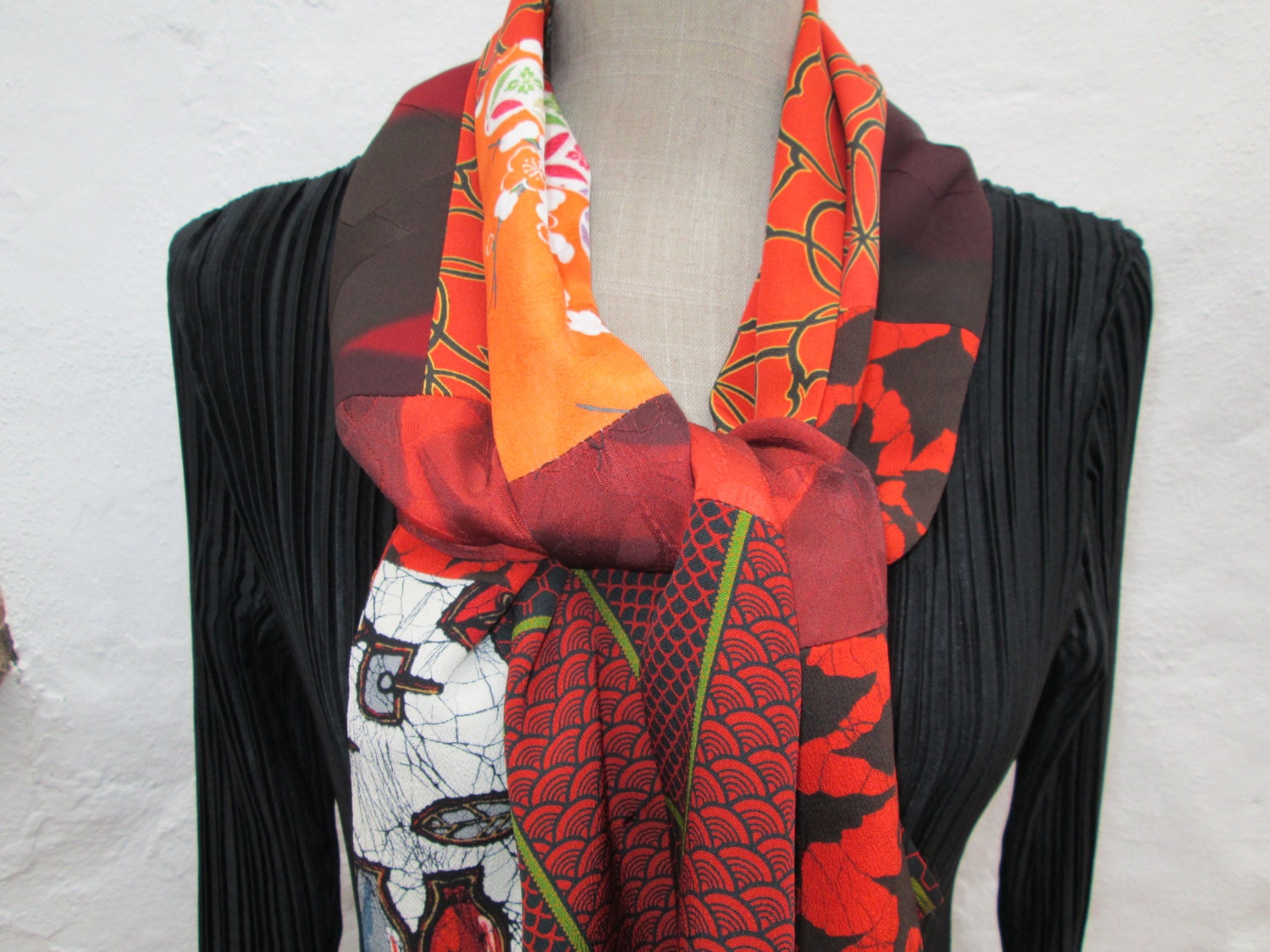 Kimono Silk Short  Scarf, Orange/Brown  PERFECT ACCESSORY