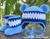 PDF Instant Download - Crochet PATTERN Set - Blue Bear Hat, and Baby Booties