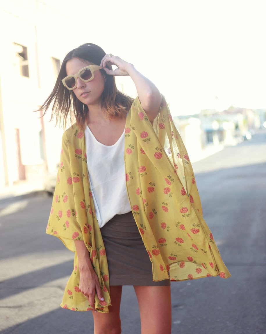 yellow floral oversized kimono shrug