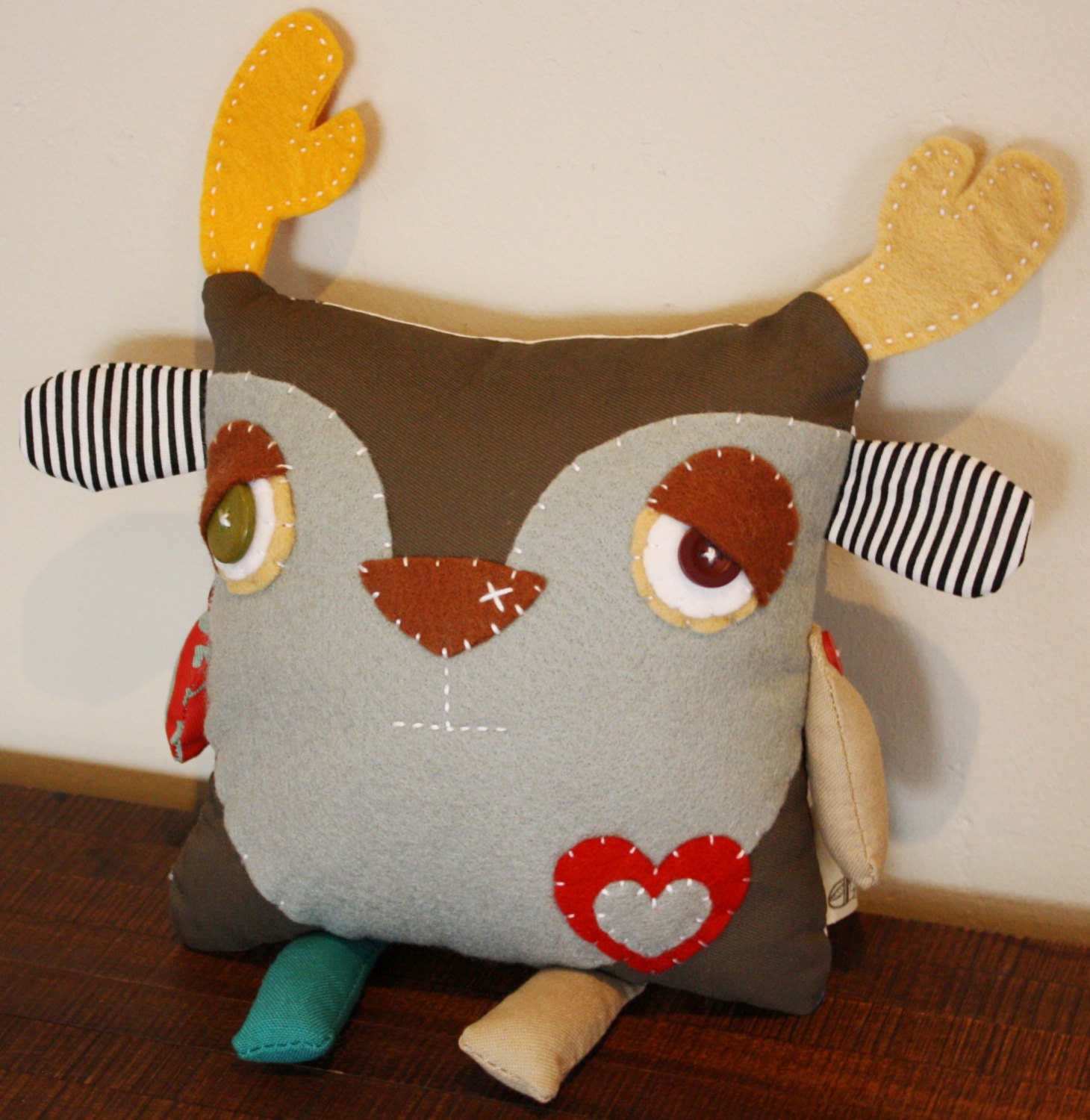 BOObeloobie Dribble the Deer in Grey, yellow, cream, red and printed fabric