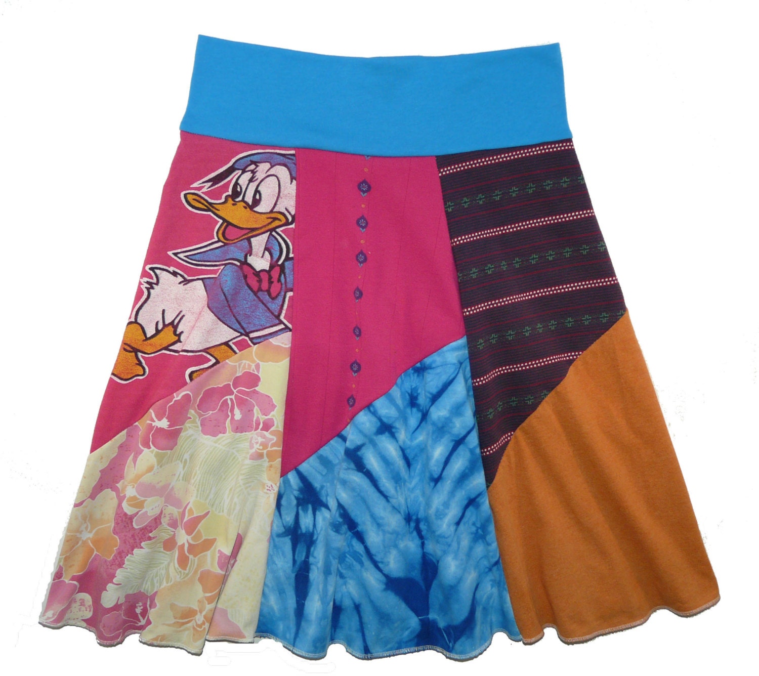 Upcycled Disney Donald Duck Hippie Skirt Women's Small Medium recycled t-shirt clothing from Twinkle