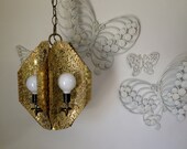 Vintage MOD 1960s 60s Hanging Lamp Light Pendant Lighting Fixture MCM MId Century Modern Gold Metal Mad Men Home Decor Modernist Modernism
