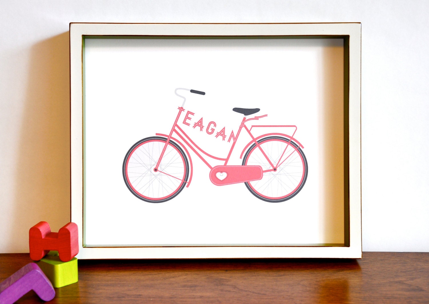 Type a Bike - Personalized Typographic Vintage Bicycle Name Print modern nursery wall art - 8x10 children decor