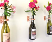 HARDWARE ONLY - 3 Wine Bottle Wall Flower Vase Kits - copper, silver or iron hardware - party favor - hostess gift