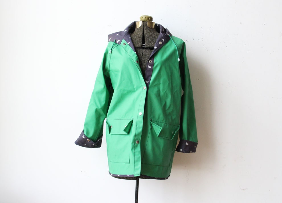 Reversible Navy & Green Raincoat.  Size Medium