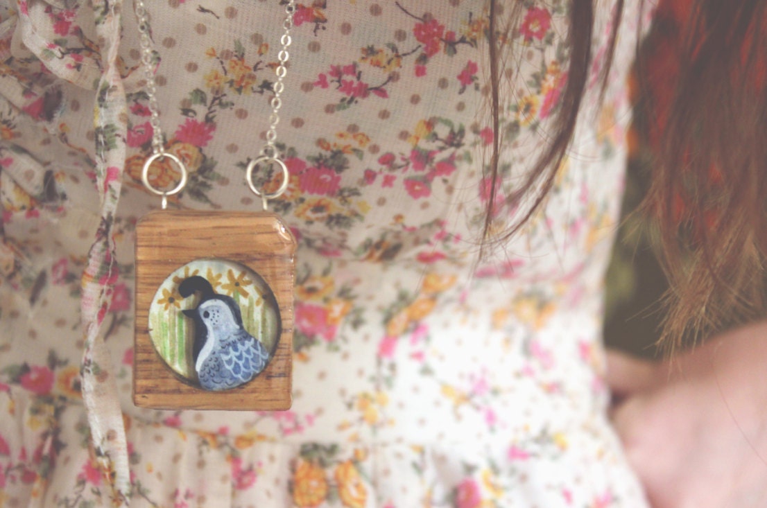 Summer Bird Necklace - Floral Bird Wood Necklace