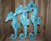 Metal Seahorses - Painted - Distressed  - Beach House Chic - Seaside Decor