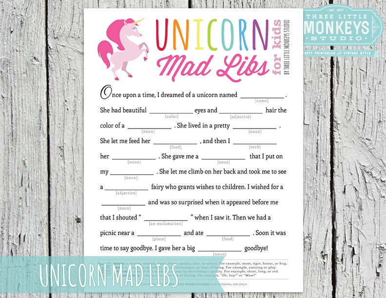 INSTANT DOWNLOAD Magical Rainbow Unicorn Mad Libs Game Il_170x135