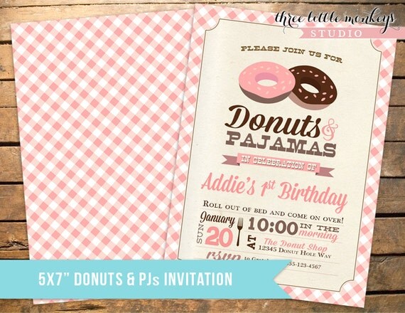 Donuts and PJs Pajamas Birthday Invitation PLUS Matching Thank You Note Il_570xn