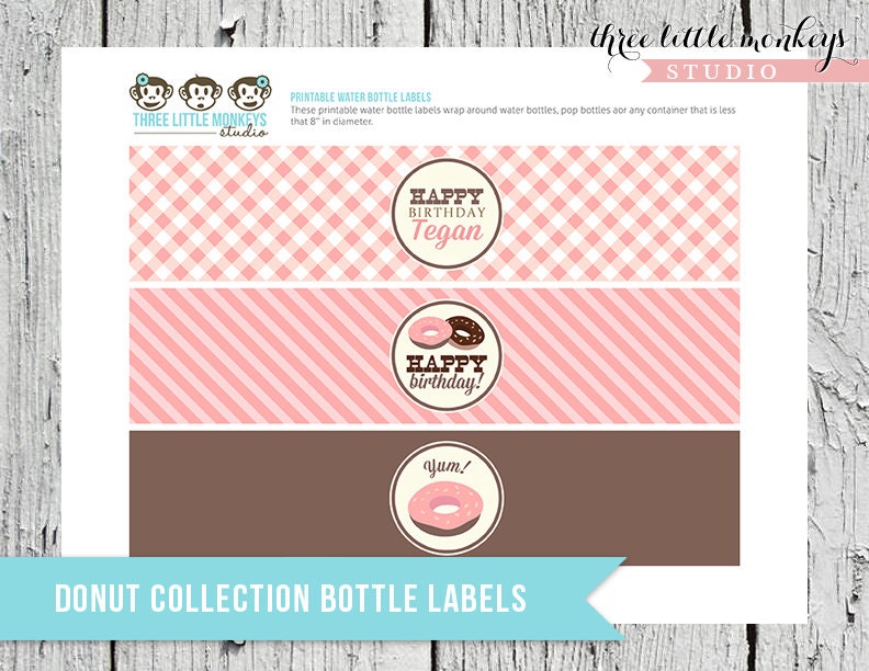 Donut Shop Collection Bottle Labels - for water bottles, soda pop and more Il_570xn