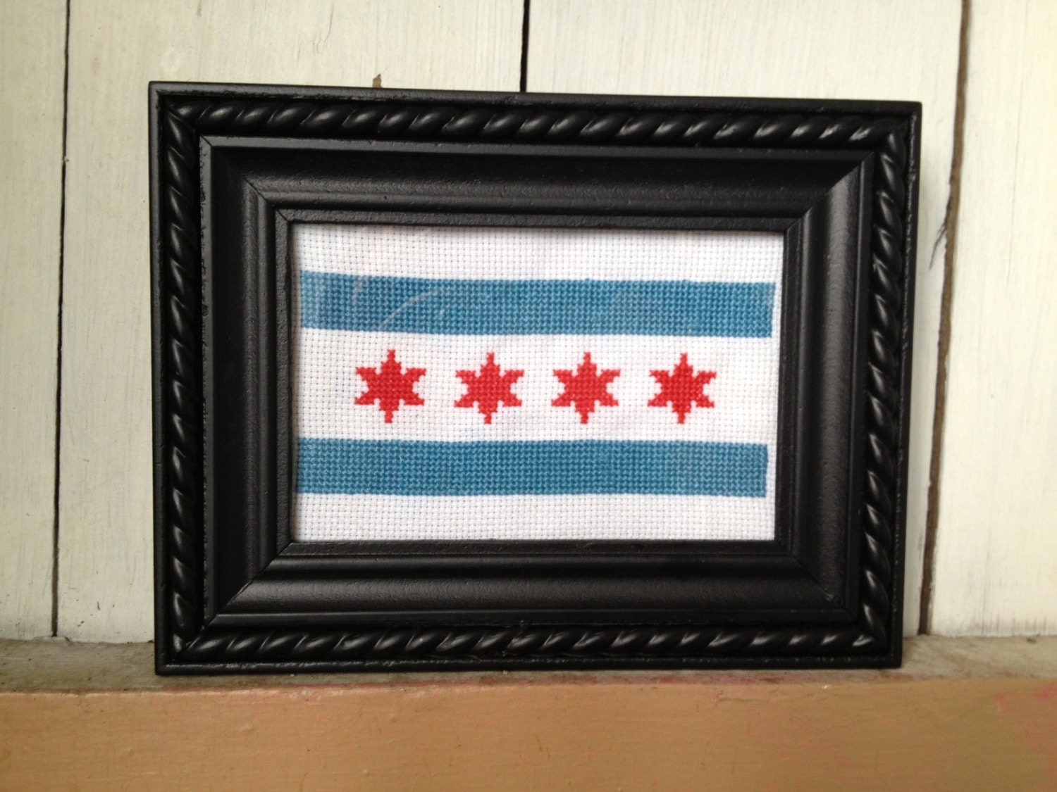 Chicago Flag Cross Stitch Finished Framed