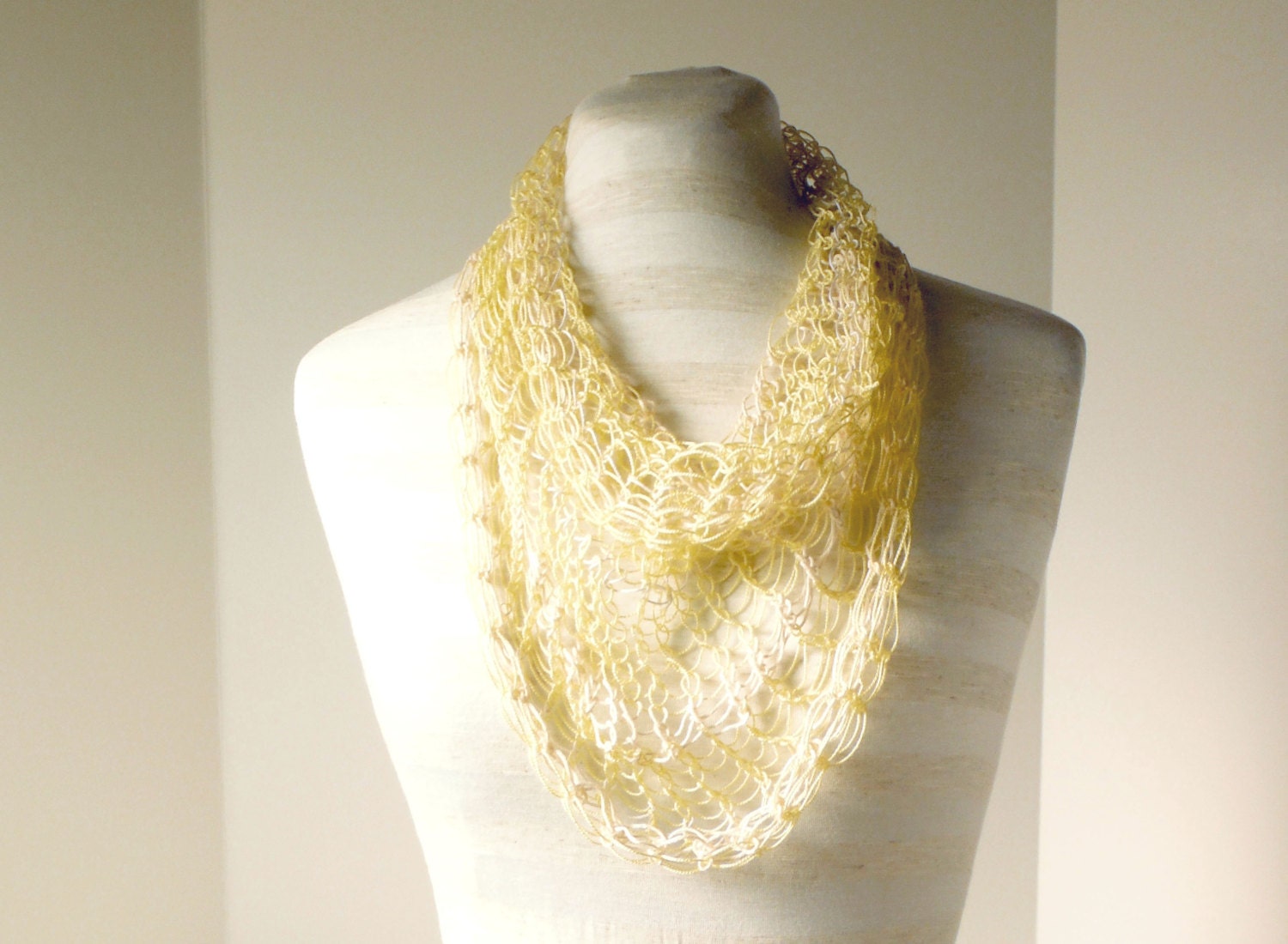 Lemon and Cream Striped Loom-Knit Cowl - CelebratedLady
