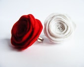 Felted Rose Ring - Rose Rings - Adjustable Ring - Rose Flower Jewelry - Red, White Roses - St. Valentines Ring, Jewelry, Accessories