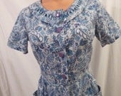 CLASSIC DAY DRESS blue paisley floral A-line cotton xs s