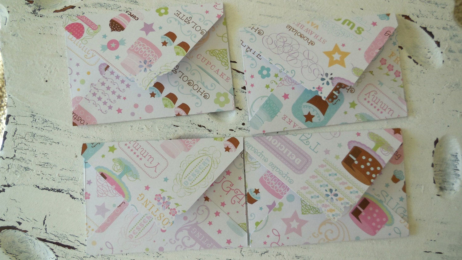 Cupcake Delight Mini Envelope Set of 4, Business cards holder, Gift Card Envelope