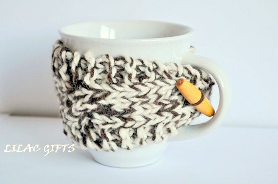 Mug Cozy, Cup Cosy, Mug Warmer knitted, beige cream brown color