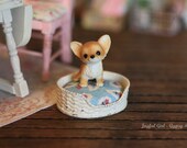 Shabby Chic Country Dollhouse Miniature Blue Dog Pet Bed
