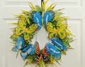 Spring Nylon Butterfly Wreath , Home Decor , Spring Wreath , Butterfly Wreath , Wreath For Doors , Mother's Day Gifts , Wreaths , Spring