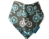 Bandana Dribble Bib Organic Bamboo Terry and 'BICYCLES in AQUA fabric - A Gift Idea by Cwtch Bugs