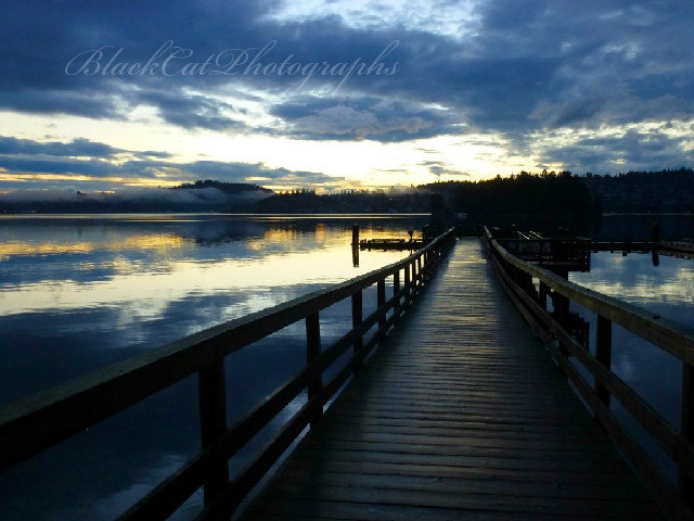 Westcoast Decor, Seaside Sunset Fine art Print, Coastal, wooden pier, dock, 8x10 cottage decor, nautical photography, cerulean cobalt blue