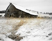 Home Decor, Rustic, Photo, Vintage Barn, Primitive Country, 5x7 monochrome landscape photography, cowboy art, farm, winter snow, Prairie