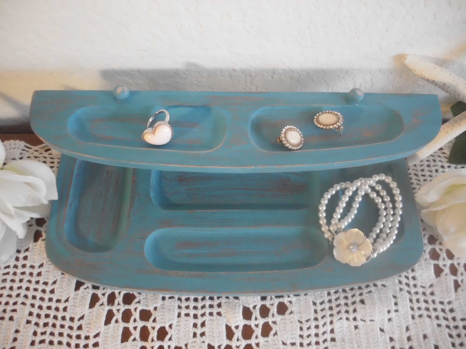 Valet Dresser Desk Vintage Aqua Turquoise Teal Rustic Mid Century 70s Birthday Gift For Him Her Jewelry Office Man Cave Bedroom Home Decor