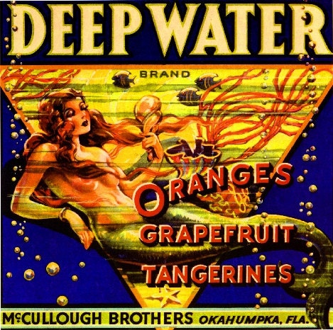 Okahumpka Florida Deep Water Mermaid Orange Citrus Fruit Crate Box Label Art Print