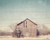 Red Rural Abandoned Wooden Barn House Winter Photo Art Print Desolate Solitude Countryside Broken Isolated Cold Ontario Canada - 8 x 12