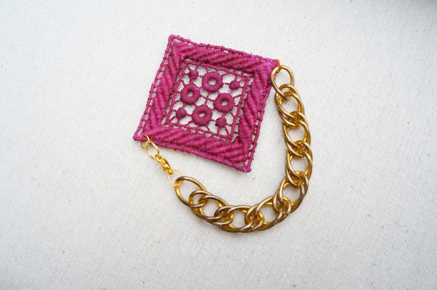 Oxblood Lace Bracelet with Vintage Gold Chain