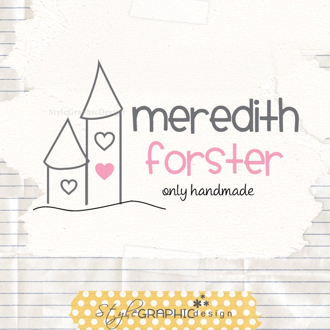 Hand drawn premade business logo unique branding heart logo baby boutique logo