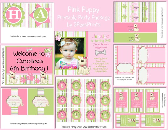 Pink Puppy Party Birthday Package Printable Custom Design Il_570xn