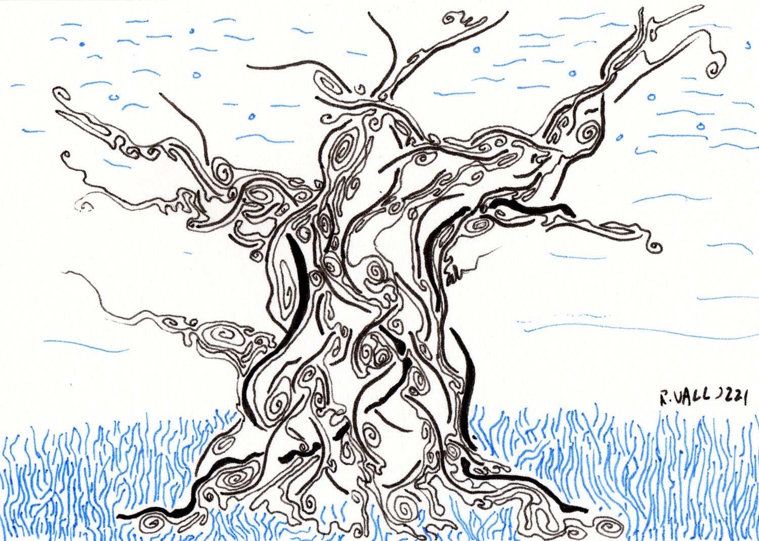 Tree Spirit, OOAK original ACEO (pen and ink, hand drawn)
