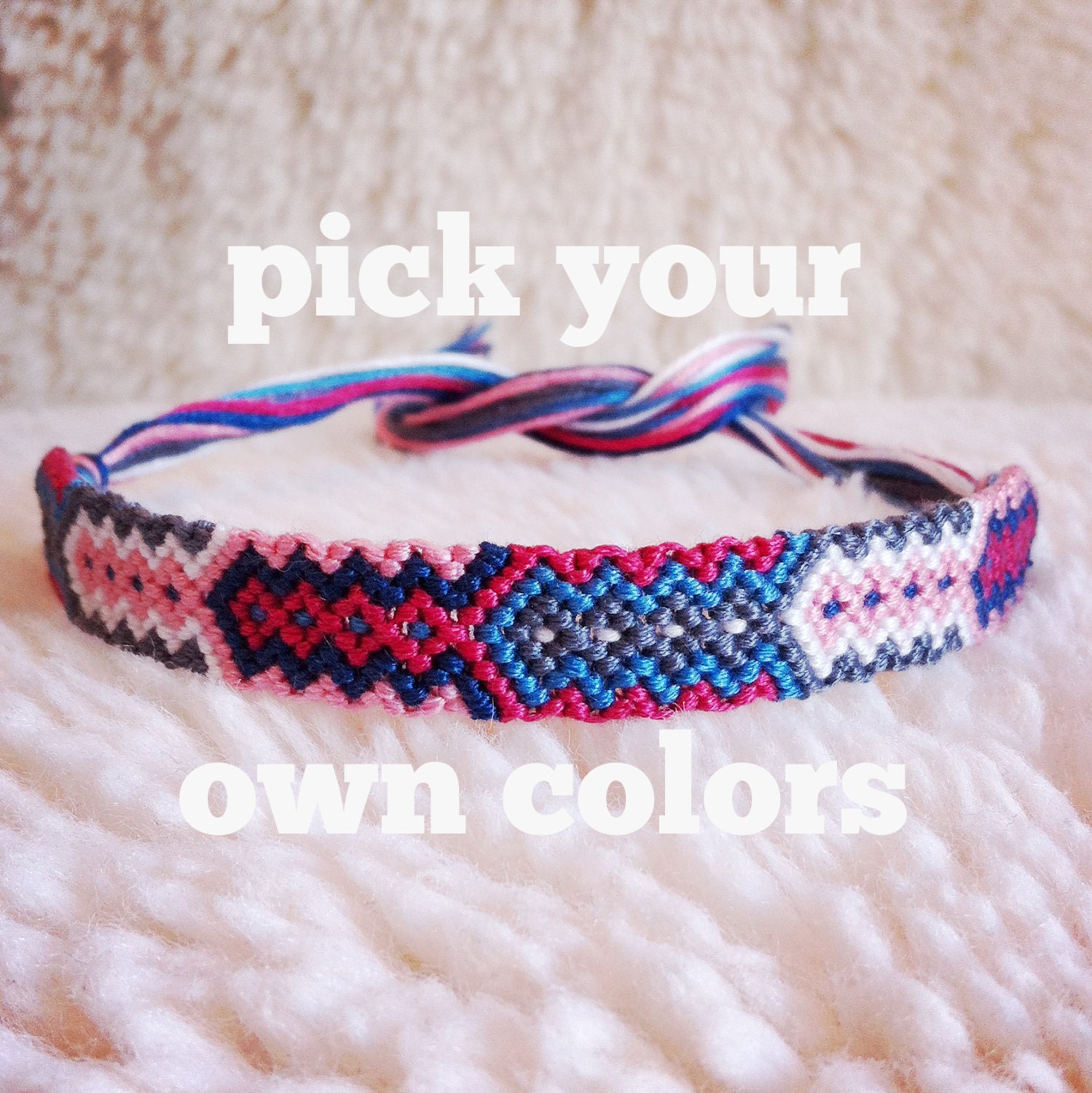Friendship Bracelet - MADE TO ORDER: Braided Handmade Embroidery Floss Fiber Friendship Bracelet - Graduated Tribal Diamonds