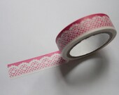 Tape - Washi Tape - Masking Tape - Single Roll - Dark Pink Background White Lace Pattern 2