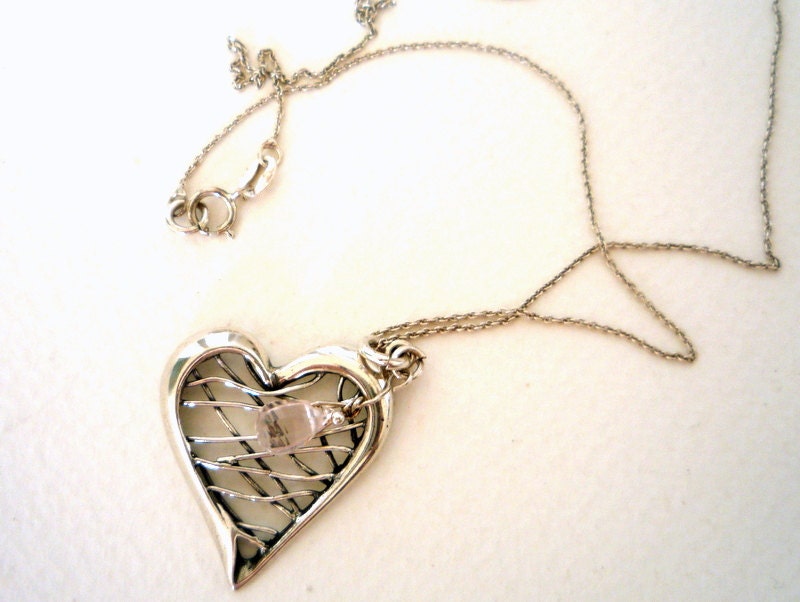 Sterling Silver heart and Rose Quartz briolette pendant.