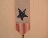Antique Bobbin Door Knob Drawer Hanger Folk Country Banner Blue White & Red Star Wall Lamp Hanger Home Decor Folk Art Banner Primitive Art