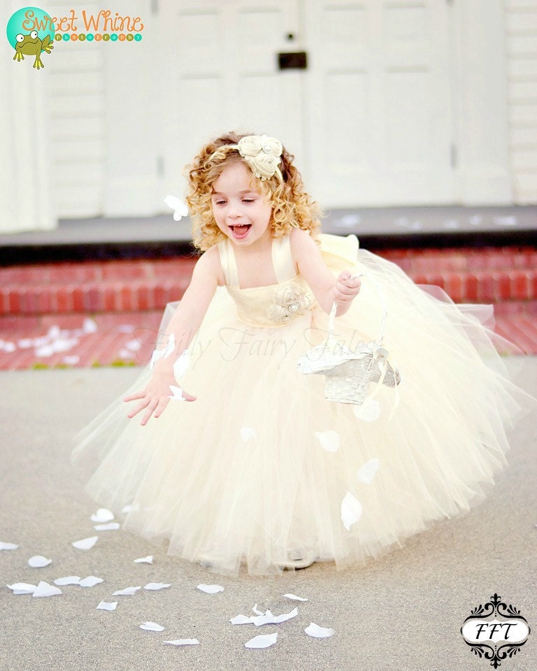 Ivory Champagne Lace Flower Girl Dress