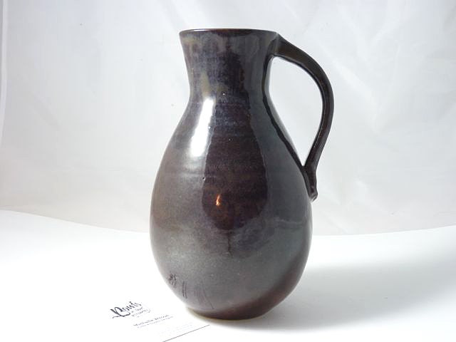Small Handled Pitcher in Deep Eggplant Purple with Textured Bronze Accents