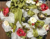Deco Mesh Spring CREAM, GREEN and PINK Wreath