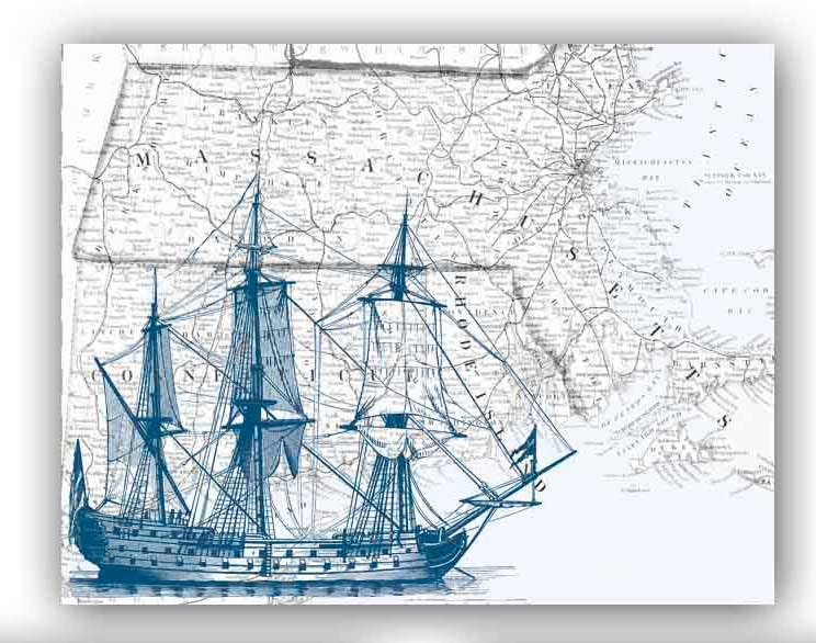 Sailboat Print in dark blue on antique map by PrintLand on ...