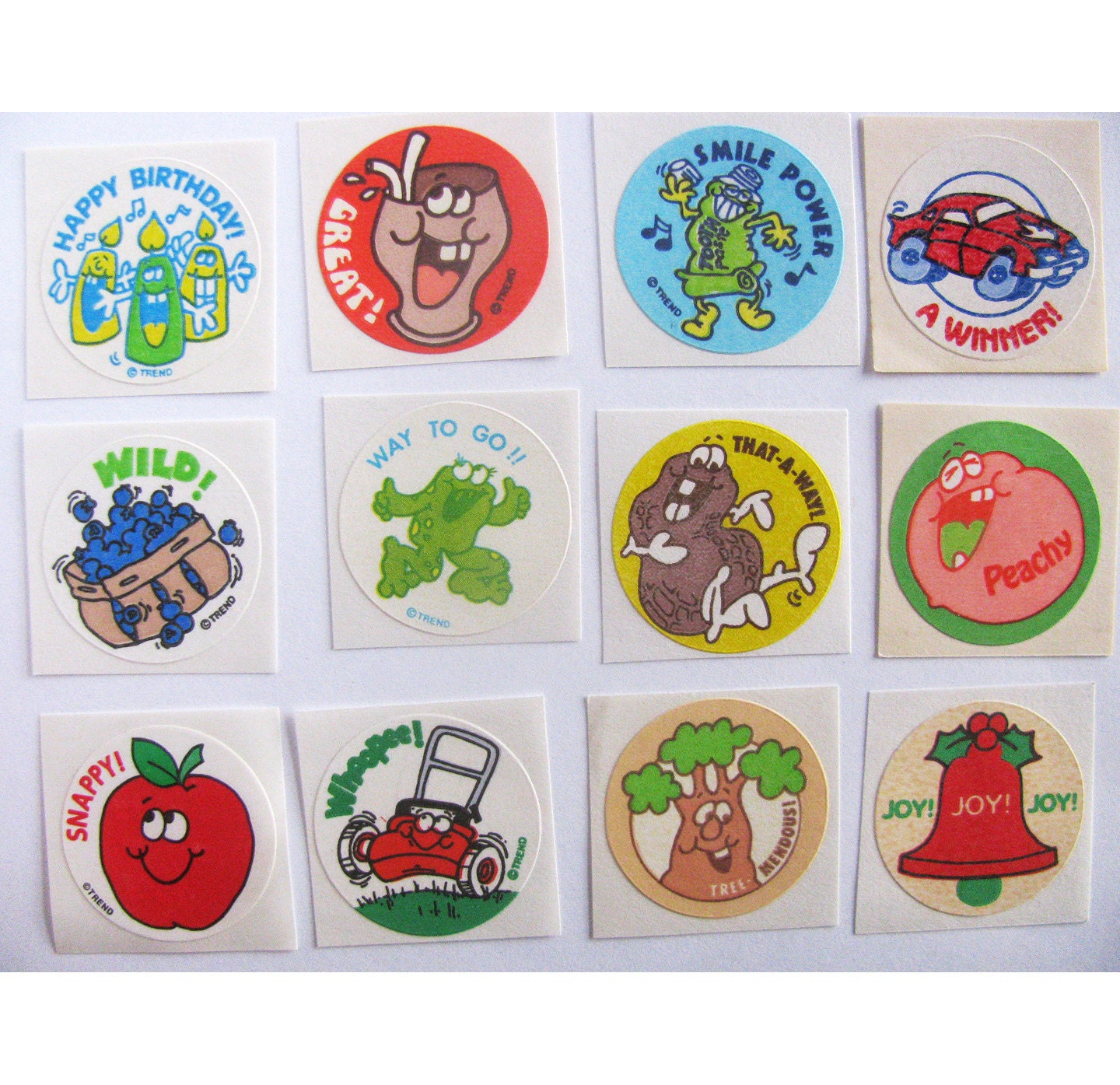 Huge Lot of Twelve Vintage Trend Matte Scratch and Sniff Stickers 80's - Smell Great