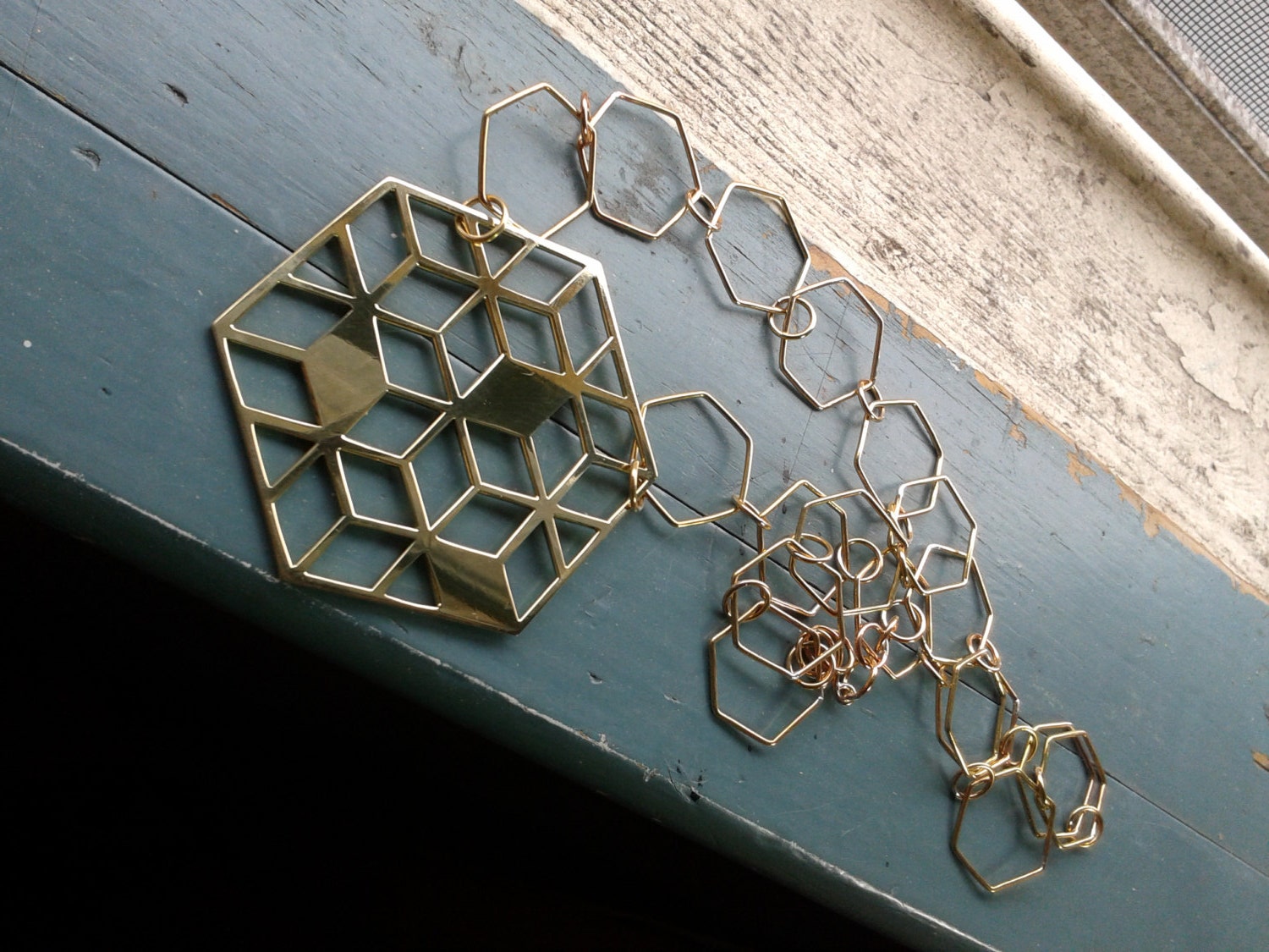Brass Hexagon Necklace